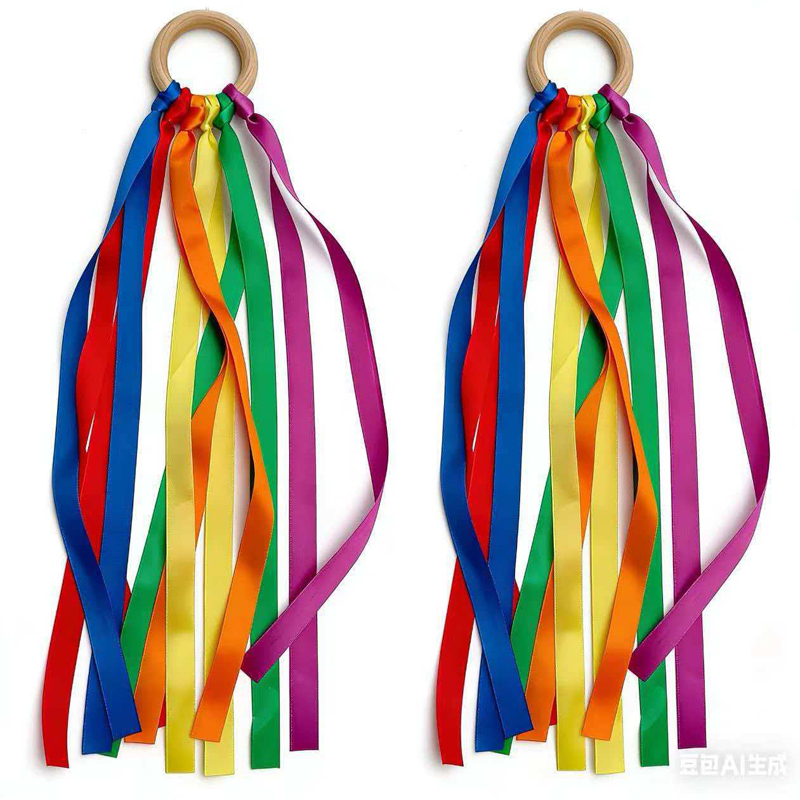 Gymnastic Ring Wood - Cerfs-volants arc-en-ciel à main, baguettes Montessori,